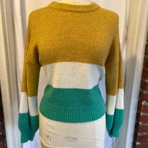 Gold, Cream, Mint Color Block sweater